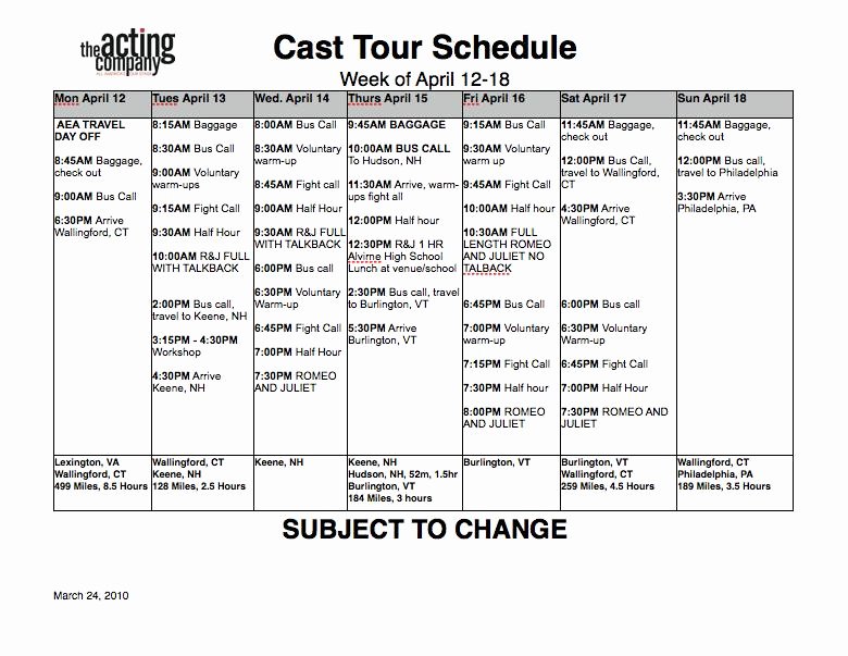 Stage Play format Template Unique Rehearsal Schedule Template