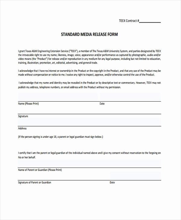 Standard Media Release form Template Beautiful Release form Templates