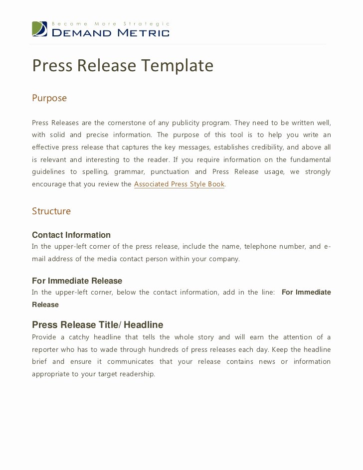 Standard Media Release form Template Elegant Press Release Template