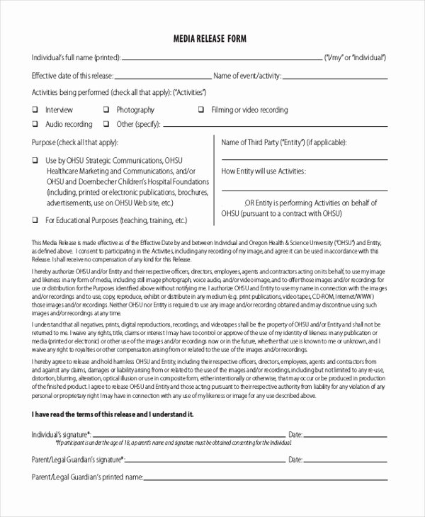 Standard Media Release form Template Luxury Sample Release form 11 Free Documents In Doc Pdf