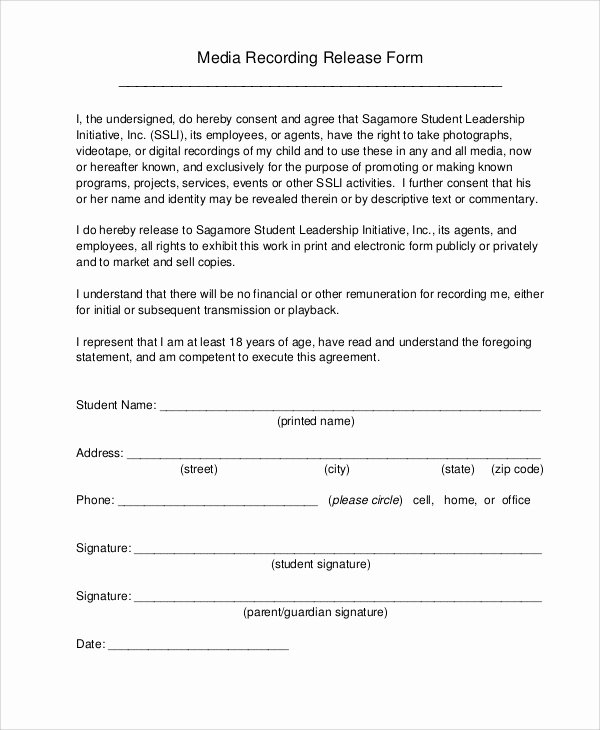 Standard Media Release form Template Unique 50 Sample Release forms