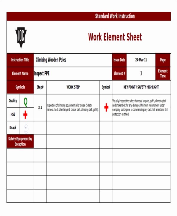 Standard Work Template Awesome 9 Work Instruction Templates Free Sample Example