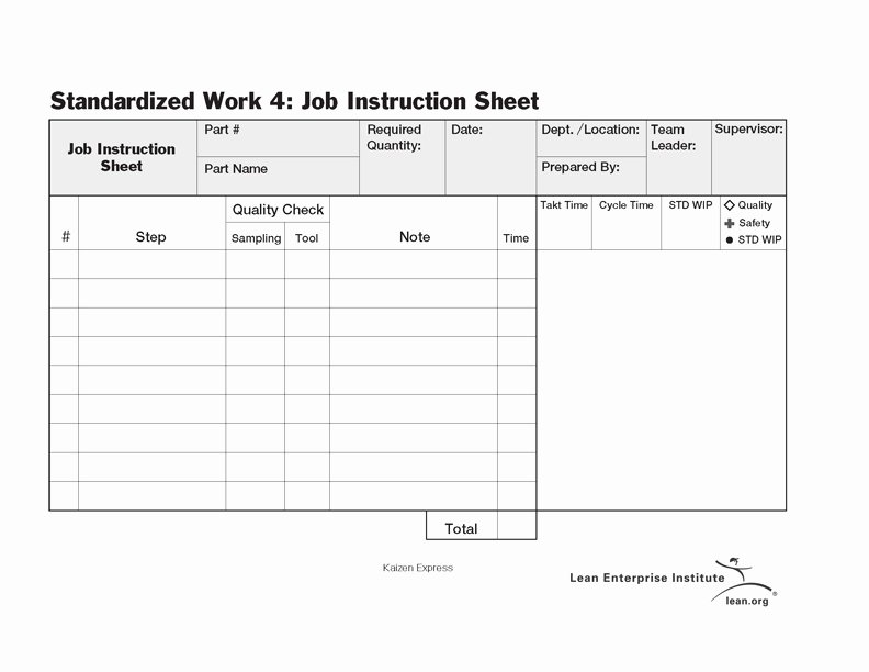 Standard Work Template Luxury Standardized Work Job Instruction Sheet