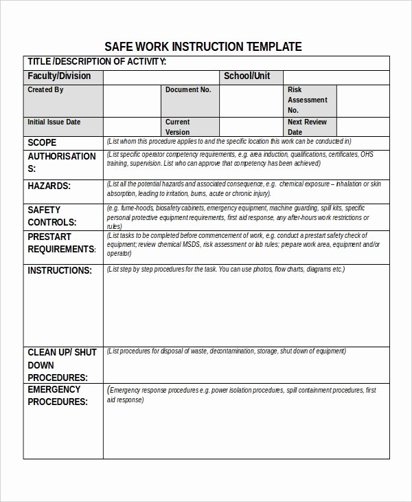 Standard Work Template New 9 Work Instruction Templates Free Sample Example