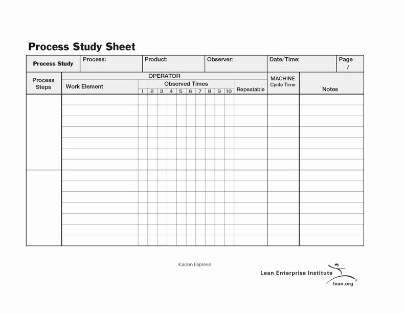 Standard Work Templates Excel Inspirational Standard Work Process Study Sheet
