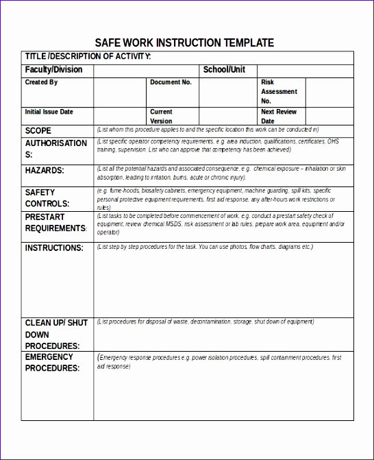 Standardized Work Instructions Templates