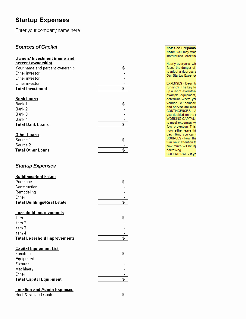 Startup Expenses and Capitalization Spreadsheet Beautiful Free Start Up Expenses