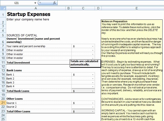 Startup Expenses and Capitalization Spreadsheet Fresh Microsoft Word and Excel 10 Business Plan Templates