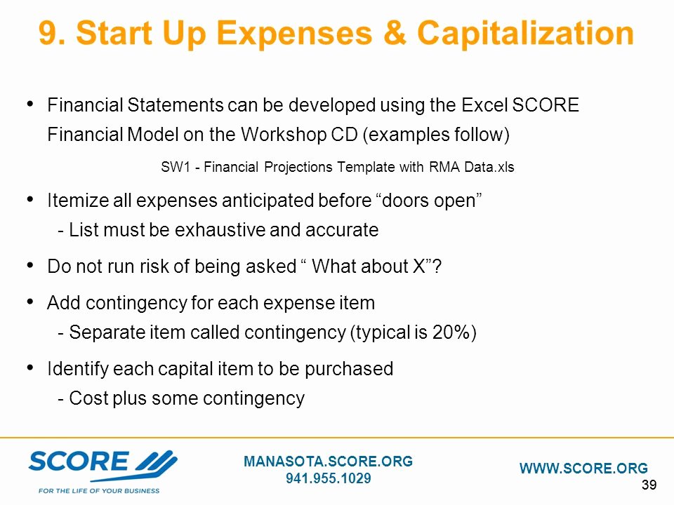 Startup Expenses and Capitalization Spreadsheet New Building Your Business Plan Ppt