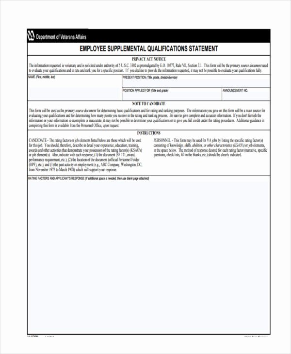 Statement Of Qualifications Template Free Best Of 23 Employee Statement form Template