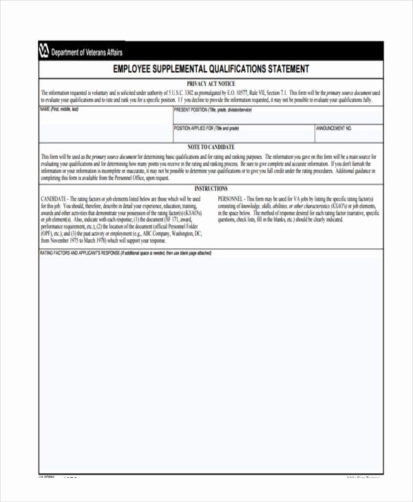 Statement Of Qualifications Template Free Best Of 23 Employee Statement form Template