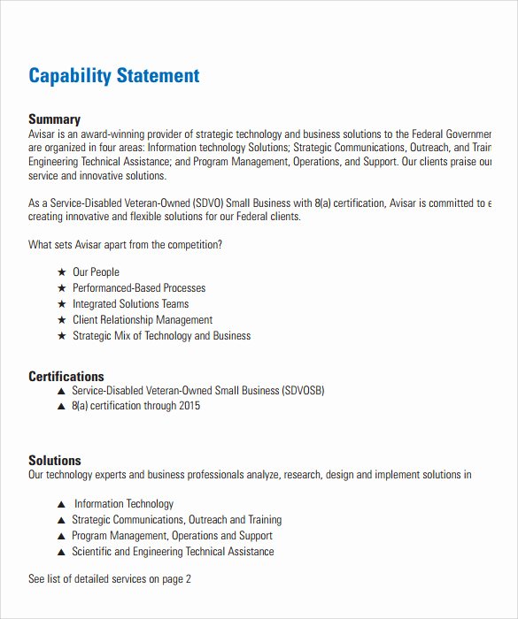 Statement Of Qualifications Template Free Best Of Sample Capability Statement Templates – 14 Documents In