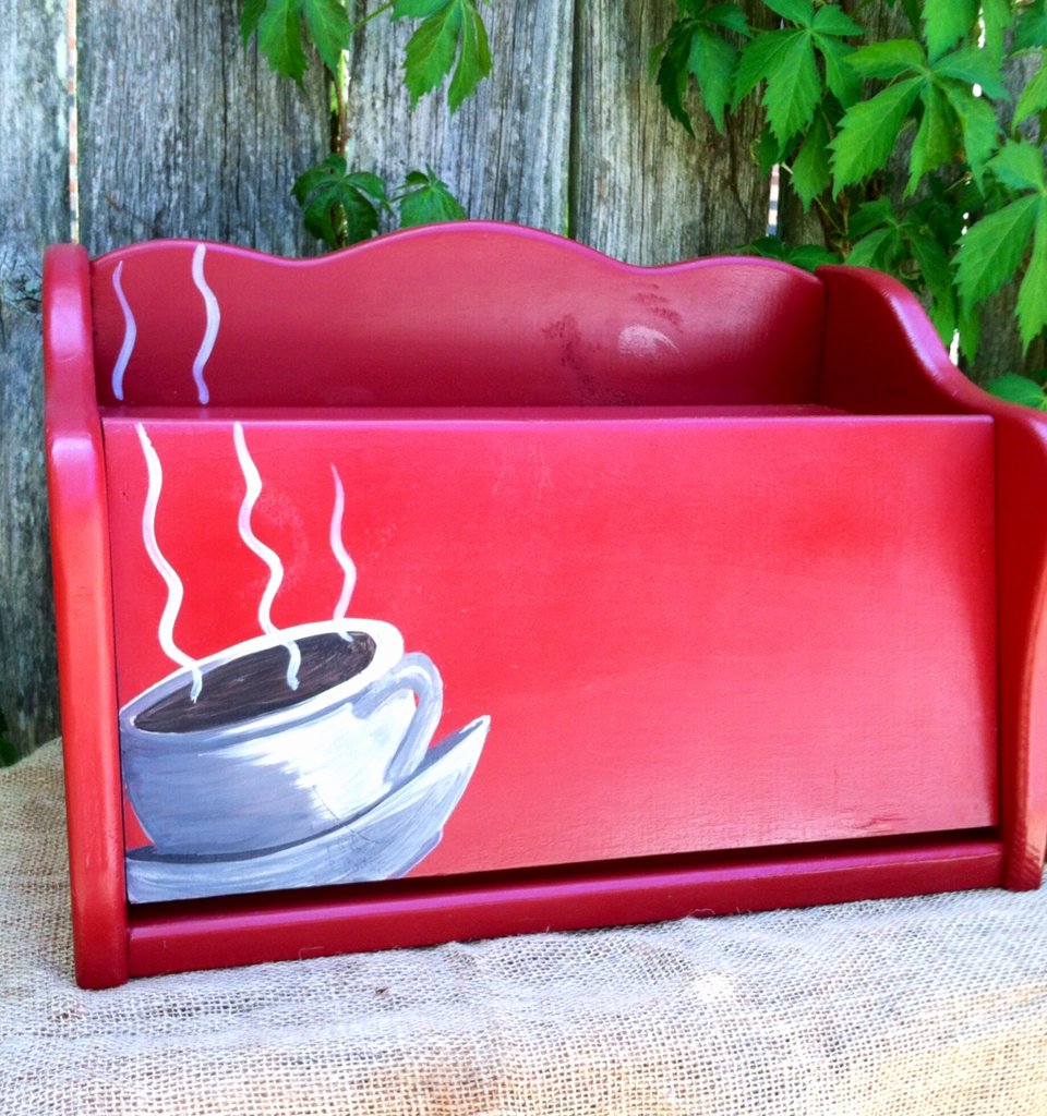 Steam Custom Info Box Art Inspirational Red Bread Box with Coffee Cup and Steam Rising Up Over the top