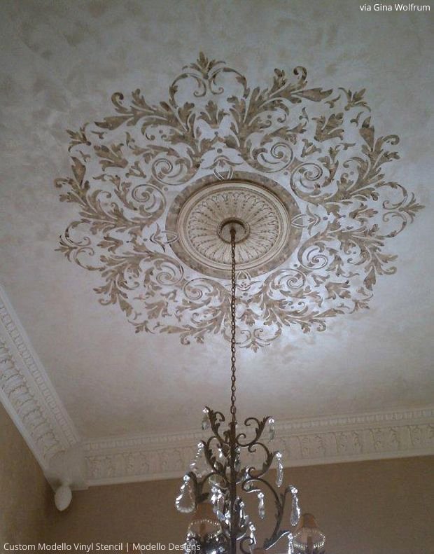 Stencil Templates for Painting Fresh Stenciled Ceiling by Gina Wolfrum Using Custom Modello