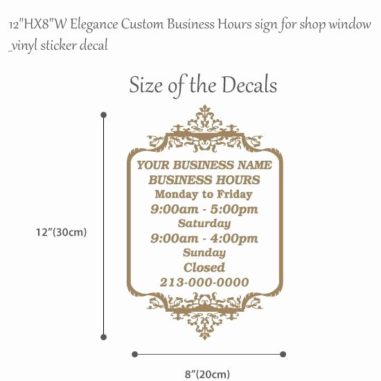 Store Hours Sign Template Elegant 12hx8w Elegance Custom Business Hours Sign for by