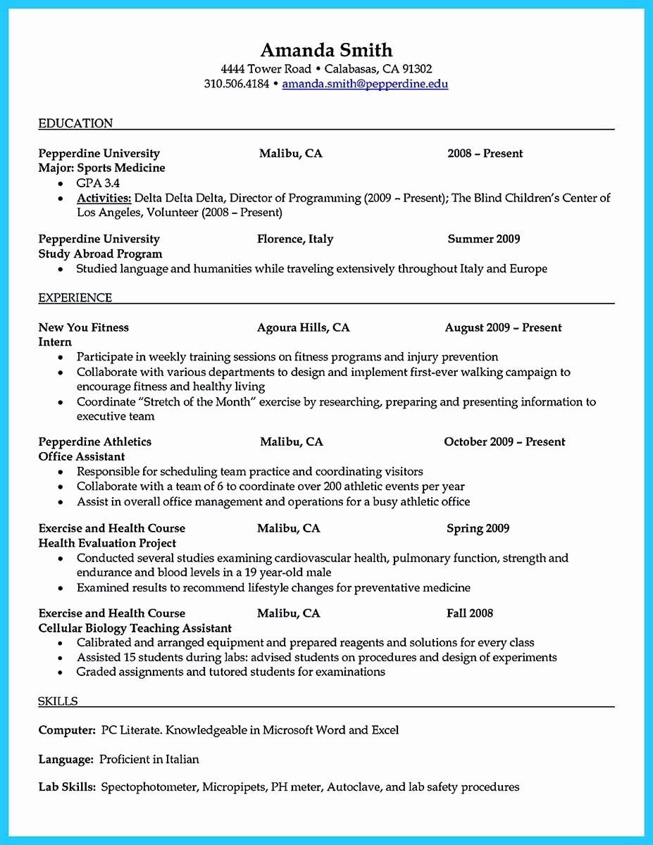 Student athlete Resume Example Elegant athletic Trainer Resume Sample