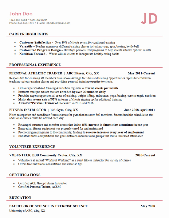 Student athlete Resume Example Fresh athletic Trainer Resume Example Fitness Management