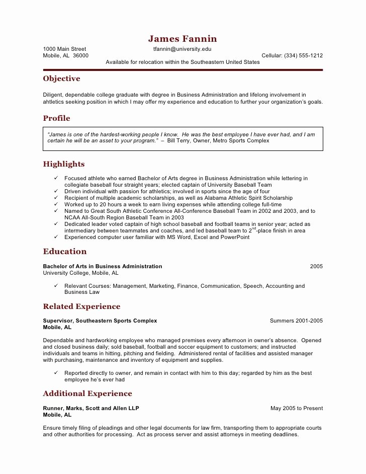 Student athlete Resume Example Lovely Student athlete Resume Best Resume Collection