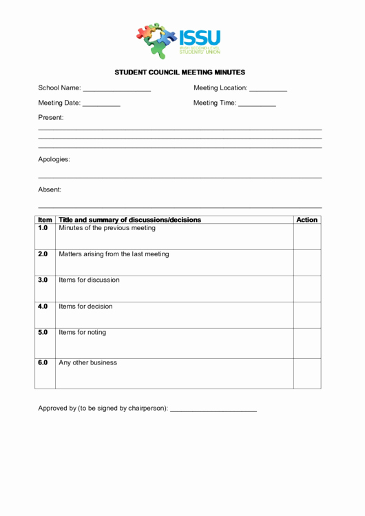 Student Council Minutes Template Awesome Student Council Meeting Minutes Template Printable Pdf