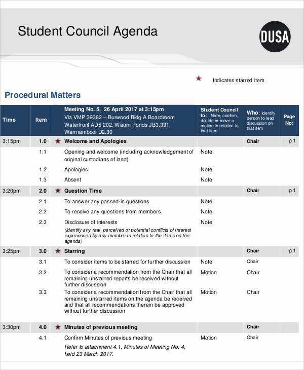 Student Council Minutes Template Best Of 42 Free Agenda Templates