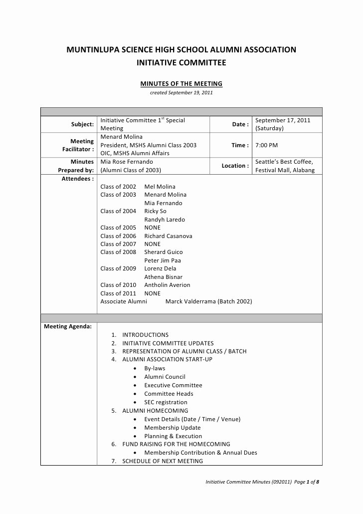 Student Council Minutes Template Best Of Mshs Aa Minutes Of the Meeting