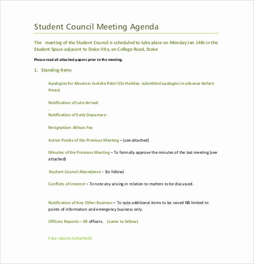 Student Council Minutes Template Lovely Sample Agenda Template 41 Download Free Documents In