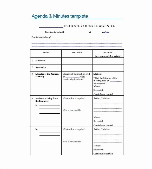 Student Council Minutes Template Unique Meeting Minutes format