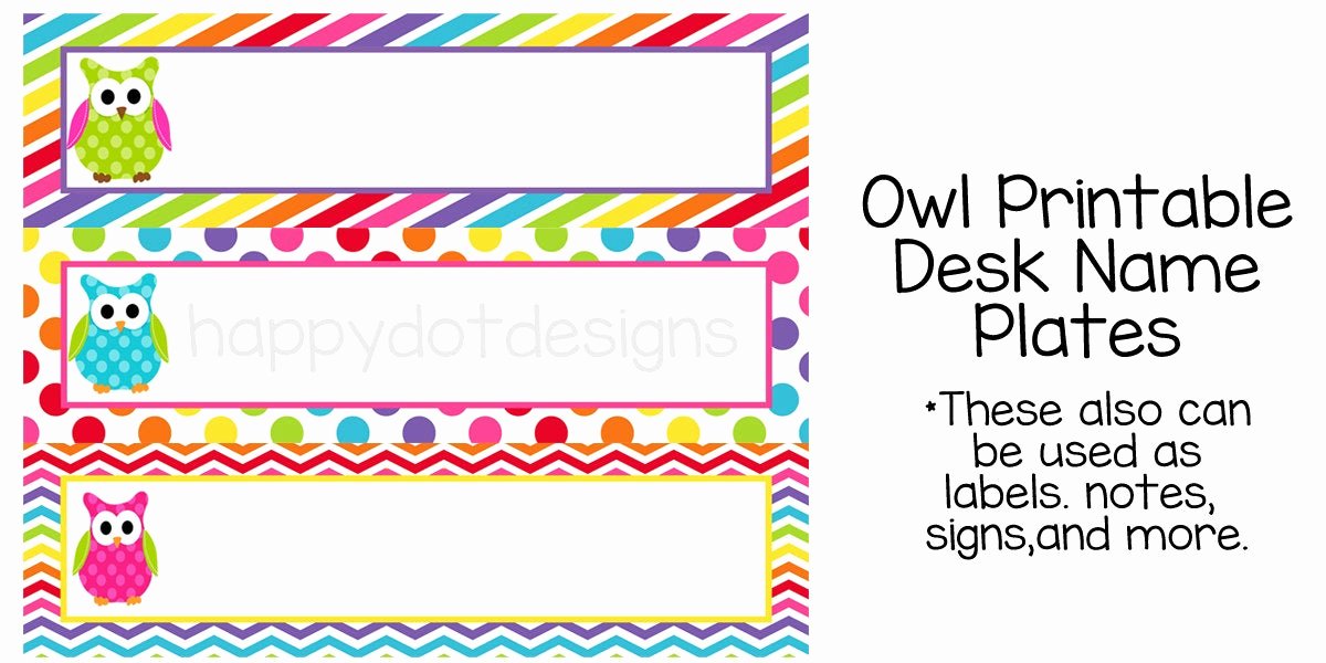 Student Desk Name Plates Templates Awesome Printable Rainbow Owl Desk Name Plates Name Cards for