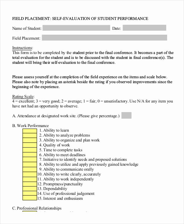 Student Performance Evaluation Examples Best Of 21 Free Self Evaluation forms