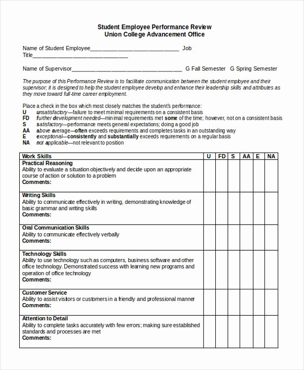 Student Performance Evaluation Examples Best Of Sample Employee Review form 10 Free Documents In Doc Pdf