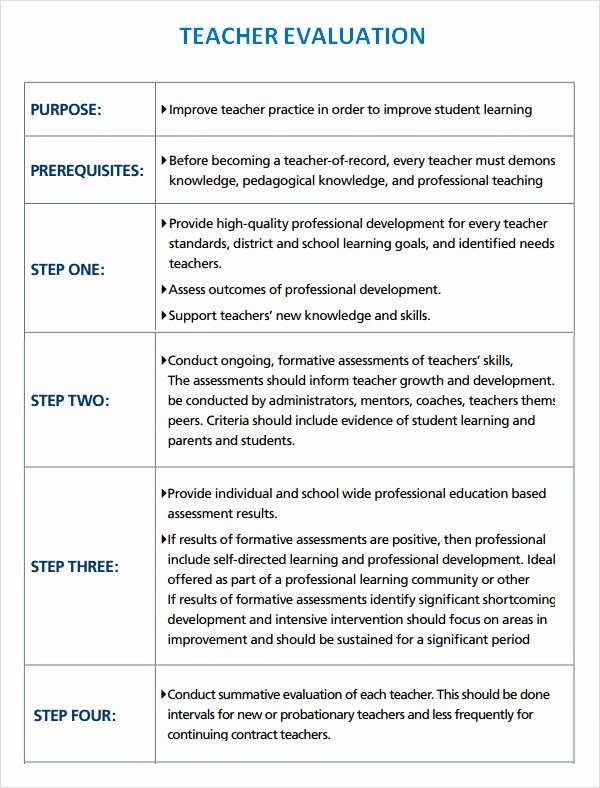 Student Performance Evaluation Examples Elegant Sample Teacher Evaluation 8 Documents In Word Pdf