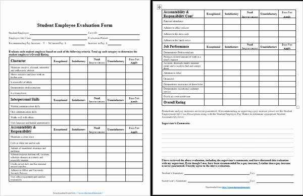 Student Performance Evaluation Examples Fresh Student Evaluation form Samples Evaluate Students