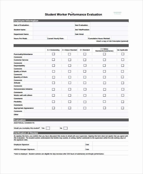 Student Performance Evaluation Examples Unique 8 Performance Review form Templates