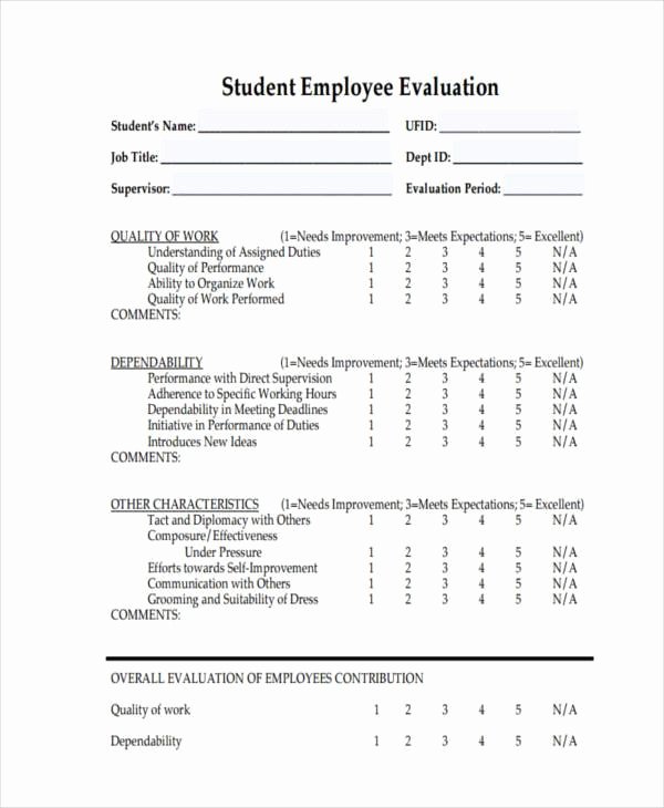 Student Performance Evaluation form Awesome Free Evaluation forms