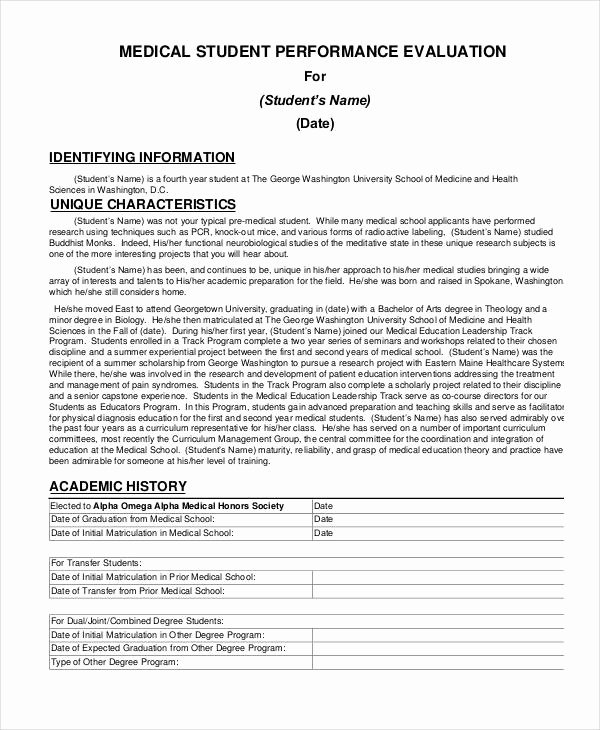 Student Performance Evaluation form Beautiful Student Evaluation form Template