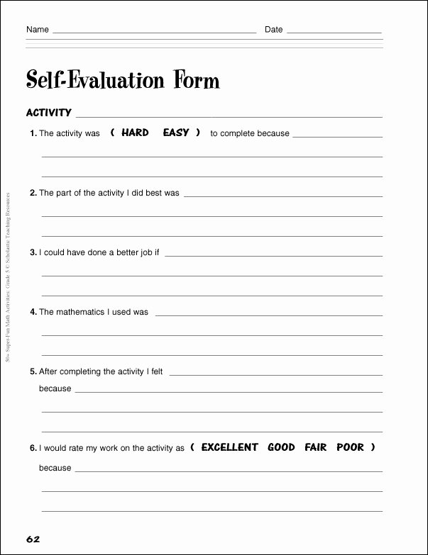 Student Performance Evaluation form Elegant 15 Best Of Student Self Reflection Worksheet