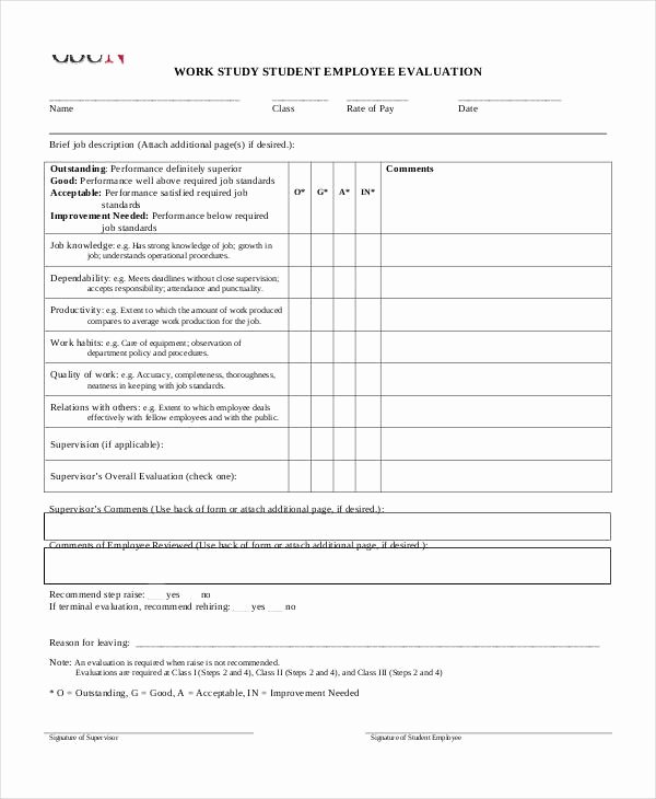 Student Performance Evaluation form Elegant Sample Student Evaluation form