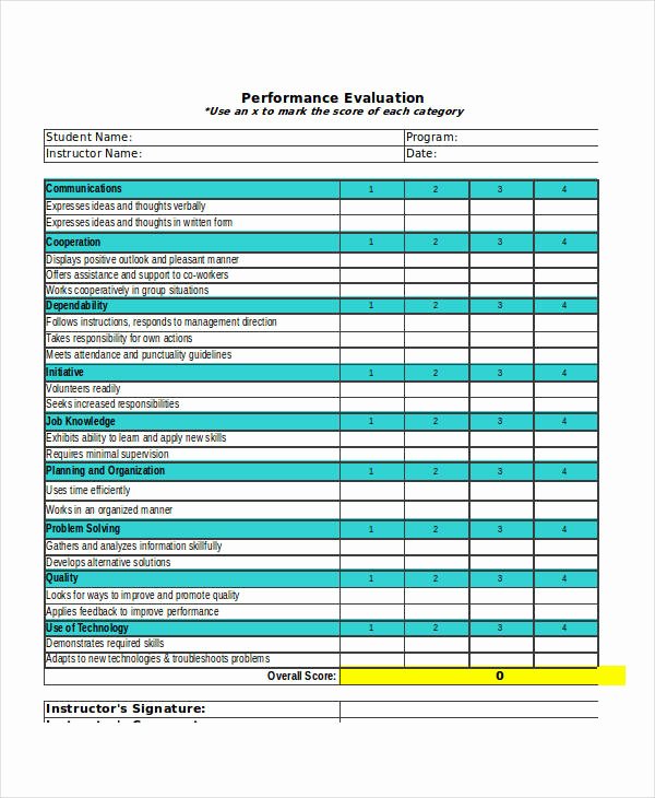 Student Performance Evaluation form Fresh Sample Student Evaluation form