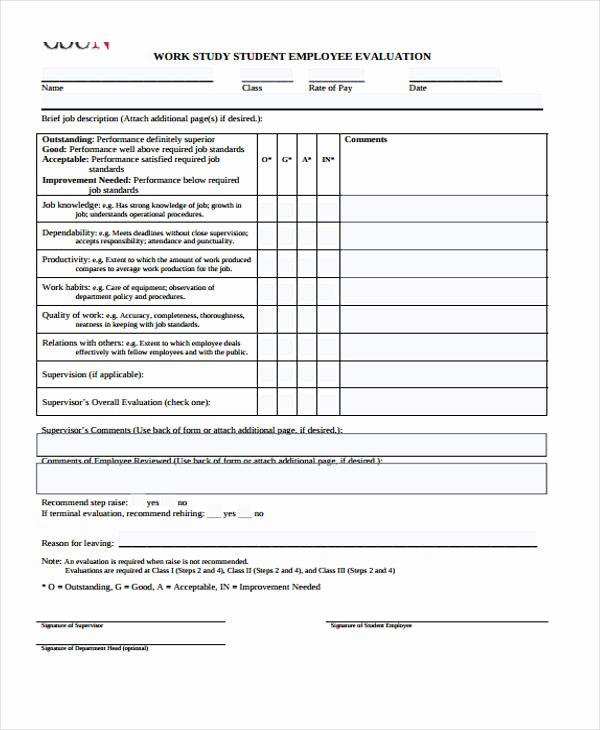 Student Performance Evaluation form Inspirational Student Evaluation form In Pdf