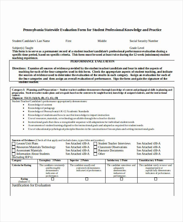 Student Performance Evaluation form Lovely 27 Teacher Evaluation form Example