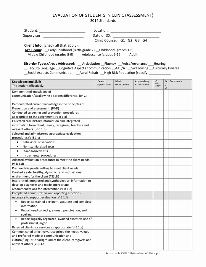 Student Performance Evaluation form Luxury Student Evaluation form In Word and Pdf formats