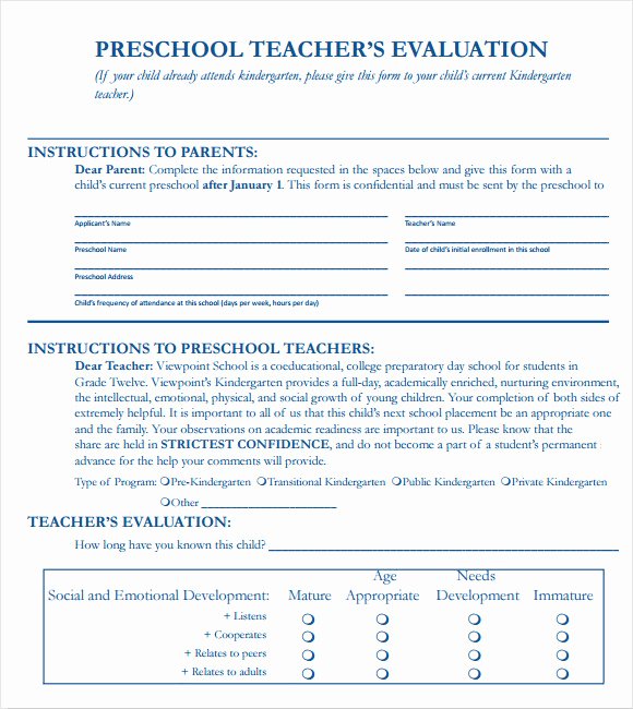 Student Performance Evaluation form New Sample Teacher Evaluation form – 6 Example format