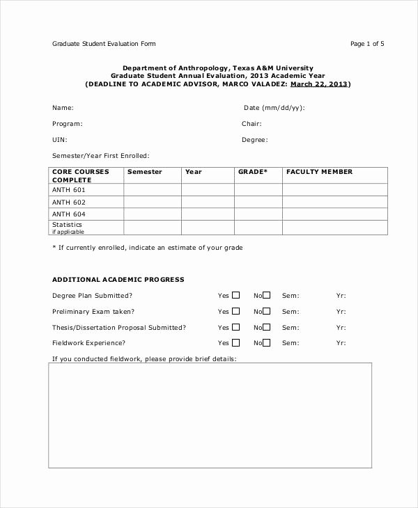 Student Performance Evaluation form Unique Sample Student Evaluation form