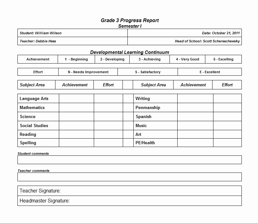 Student Progress Report Template Word Lovely Grade 3 Progress Report Template Sample