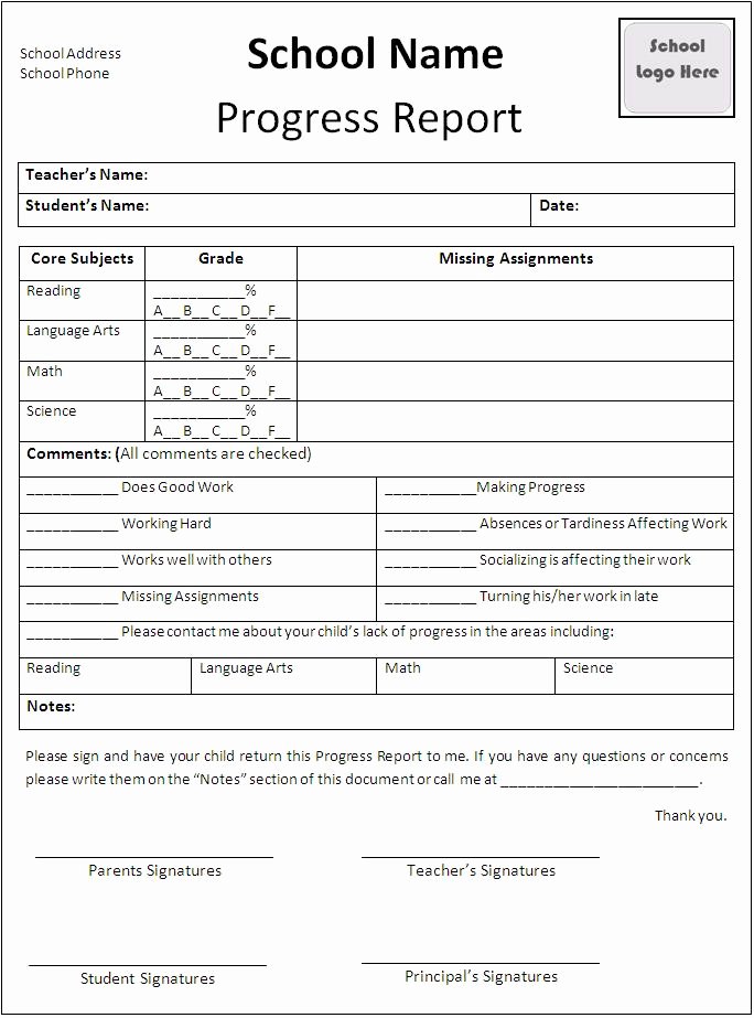 Student Progress Report Template Word Unique Progress Report Template