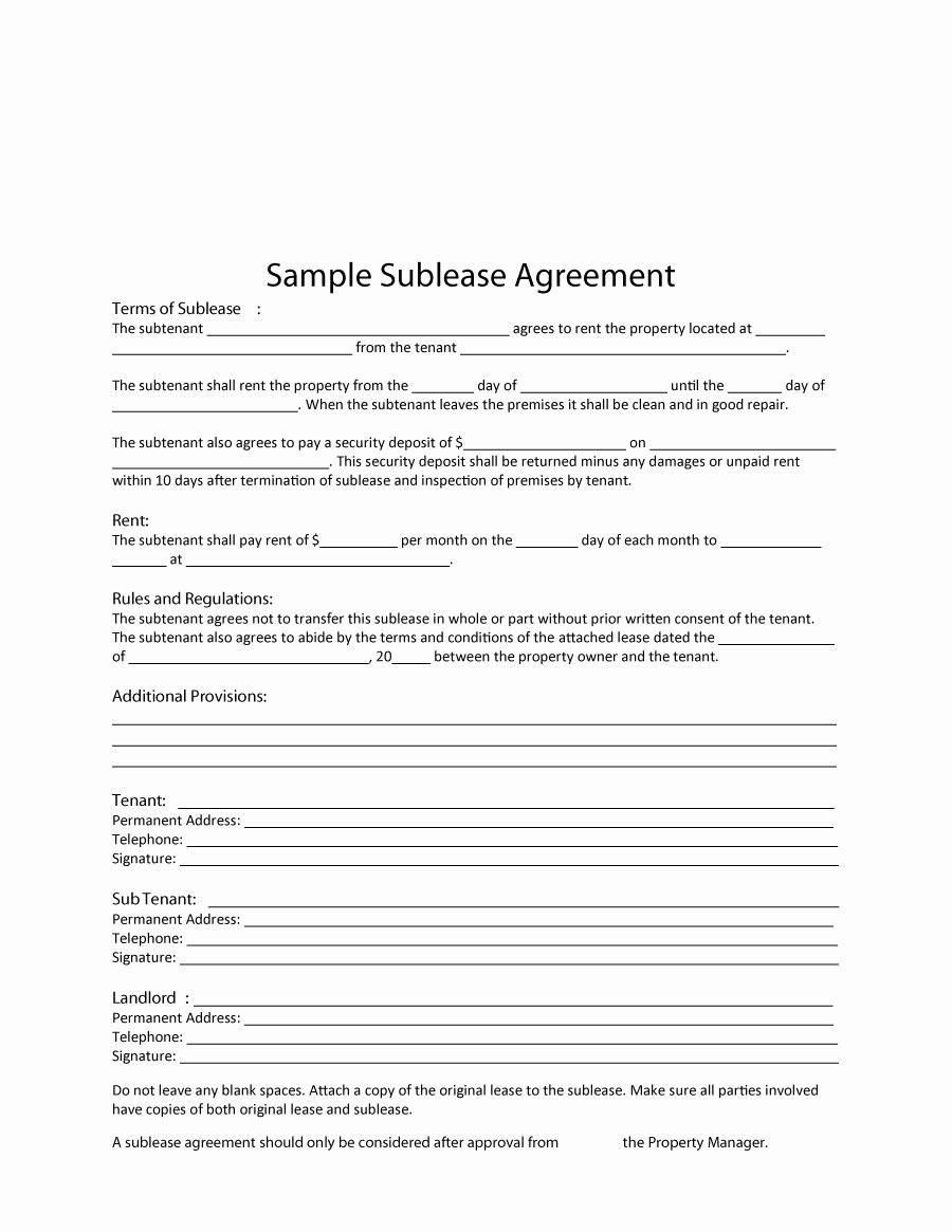 Sublease Template Free Awesome 40 Professional Sublease Agreement Templates &amp; forms
