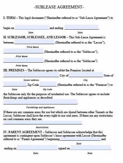 Sublease Template Free Awesome Sublease Agreement Template