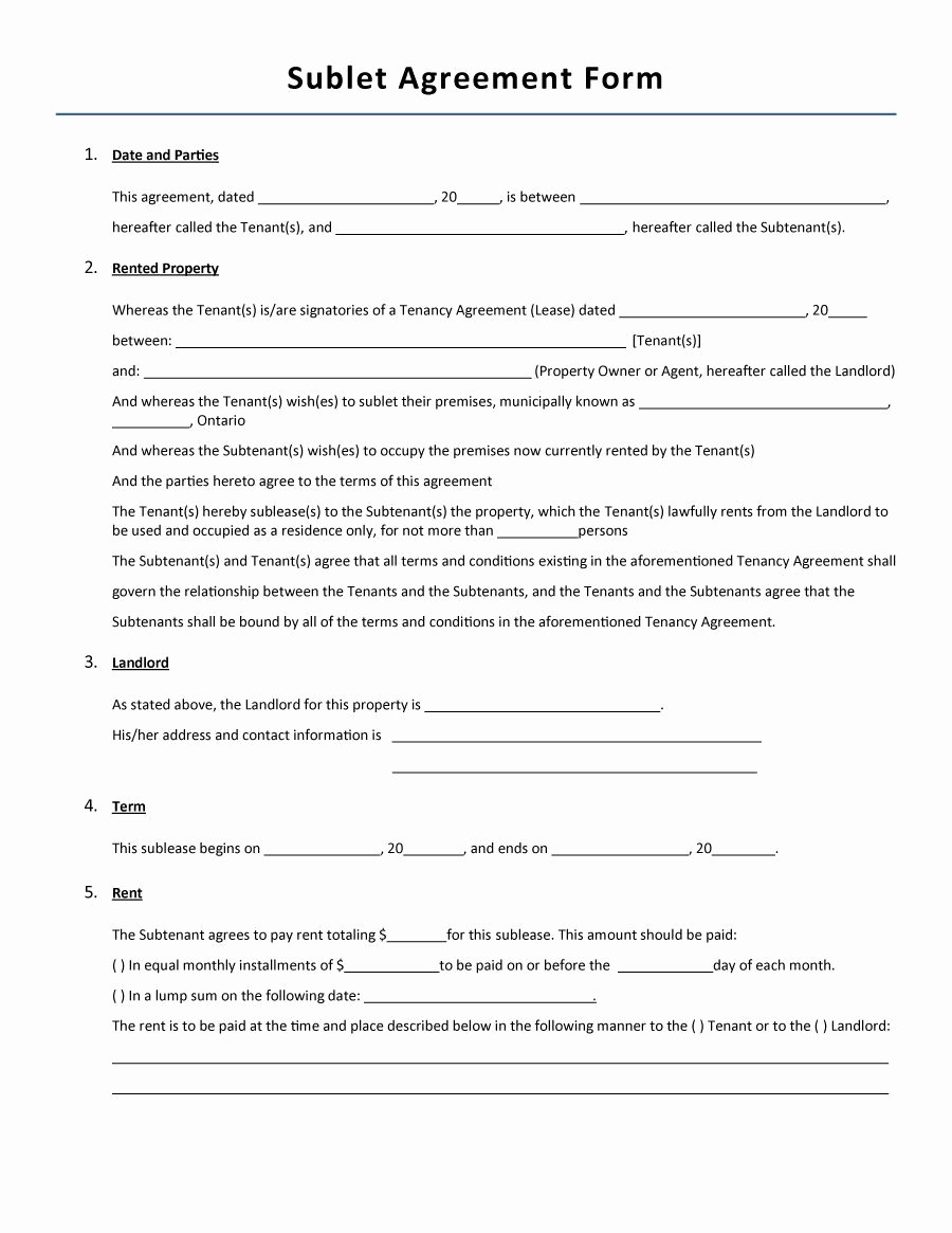 Sublease Template Free Elegant 40 Professional Sublease Agreement Templates &amp; forms