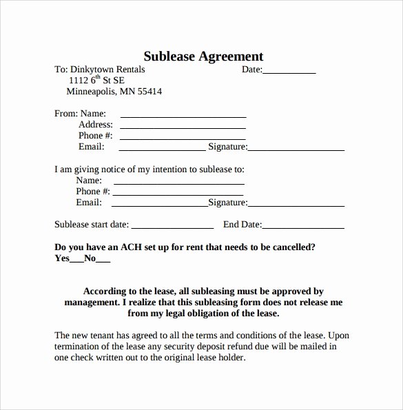 Sublease Template Free Fresh 23 Sample Free Sublease Agreement Templates to Download