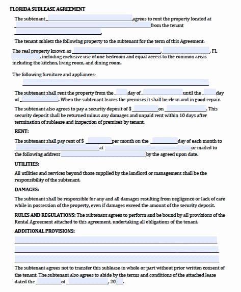 Sublease Template Free Fresh Free Florida Sublease Agreement – Pdf Template